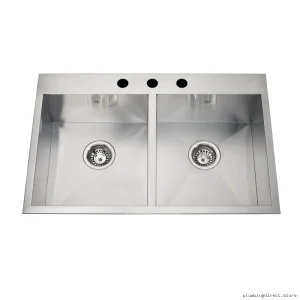 Kindred Dual Mount 3-Hole Double Bowl Stainless Steel Sink