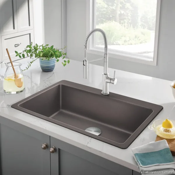 Dual Mount Single Bowl Silgranit Kitchen Sink - Volcano Gray Liven Blanco - Image 3