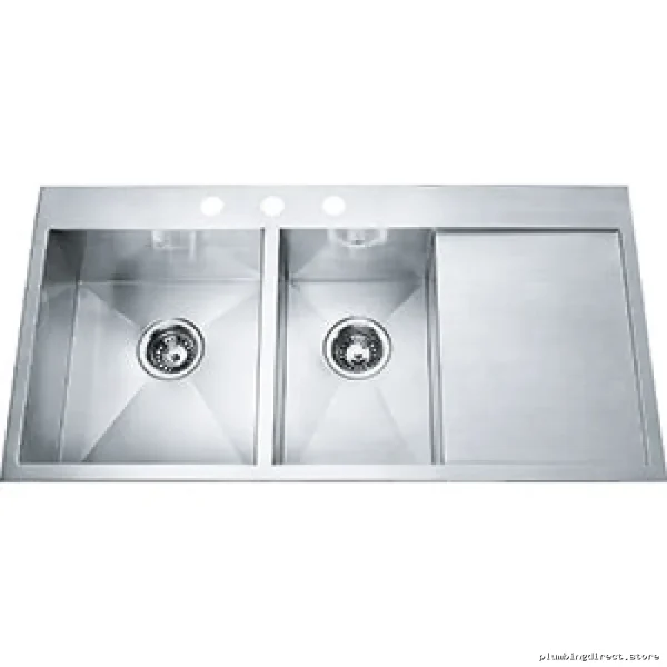 Dual Mount 3-Hole 1-1/2 Bowl Sink with Right-Hand Drainboard - Stainless Steel QCLF2039DBR-8-3 Kindred