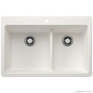 Dual Mount Low Divider Two Bowl SilGranite Kitchen Sink – LIVEN White Model