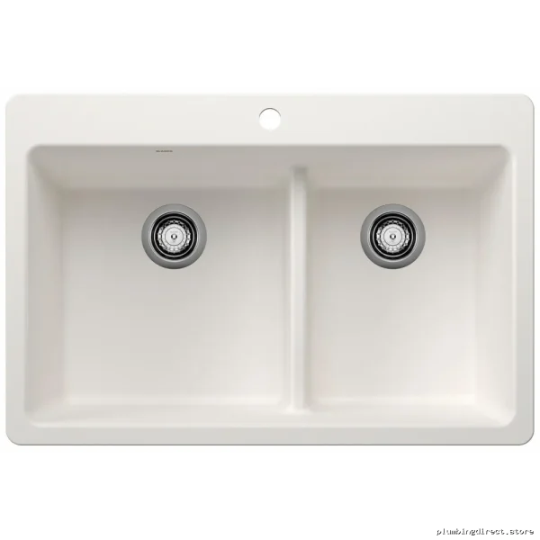 Dual Mount Low Divider Two Bowl SilGranite Kitchen Sink – LIVEN White Model