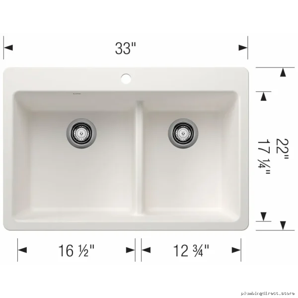 Dual Mount Low Divider Two Bowl SilGranite Kitchen Sink – LIVEN White Model - Image 2
