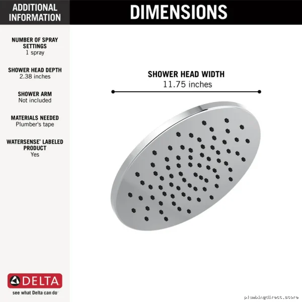 Durable Metal Rain Showerhead with Premium Lumicoat Chrome Finish - Delta Style Model 52158-PR - Image 3