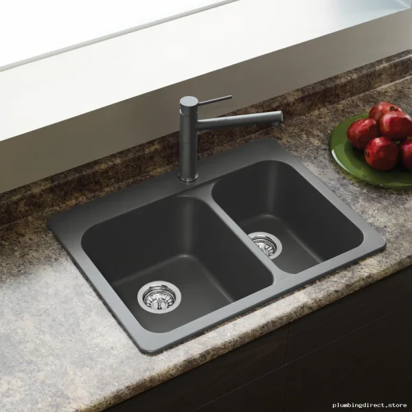 Durable Vision Silgranit Drop-In Kitchen Sink – Modern Matte Black/Cinder | Model #40... - Image 3