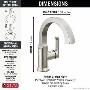 Lumicoat Stainless Steel Single Hole Bathroom Faucet - Durable Delta Design 588SH-SS-PR-DST