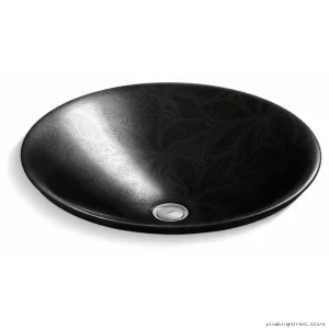 Elegant Kohler Sartorial Paisley Carillon Round Bathroom Vessel Sink - Matte Black Model #