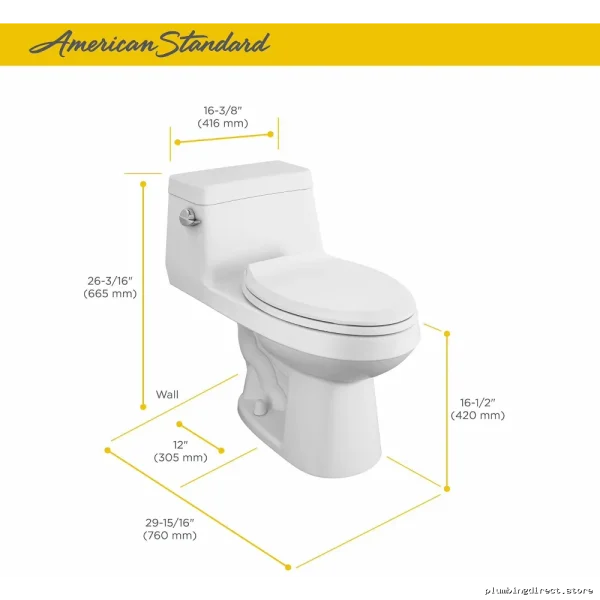 Elongated Low-Flow Toilet with Seat - White American Standard One-Piece - Image 4