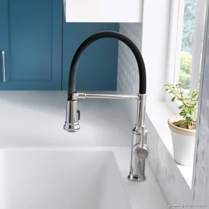 Empressa 442509 Blanco Semi-Pro Kitchen Faucet: Stainless Steel with Rubber Hose Pulldown Spray