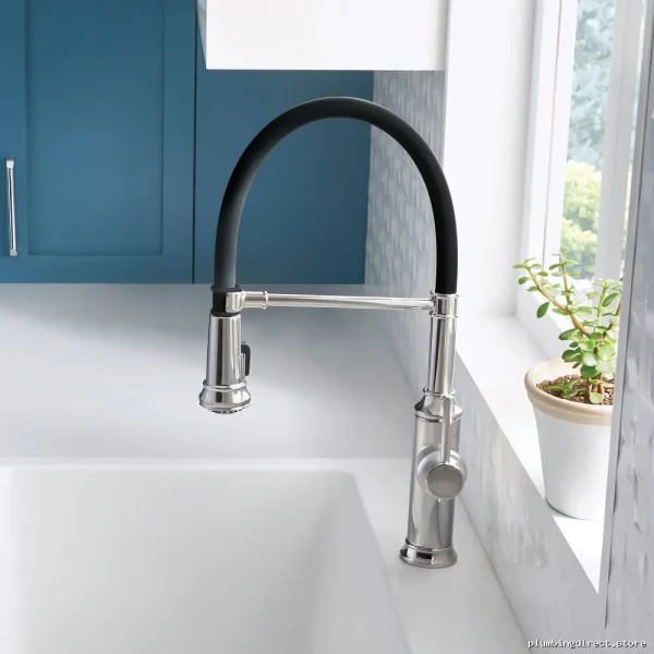 Empressa 442509 Blanco Semi-Pro Kitchen Faucet: Stainless Steel with Rubber Hose Pulldown Spray