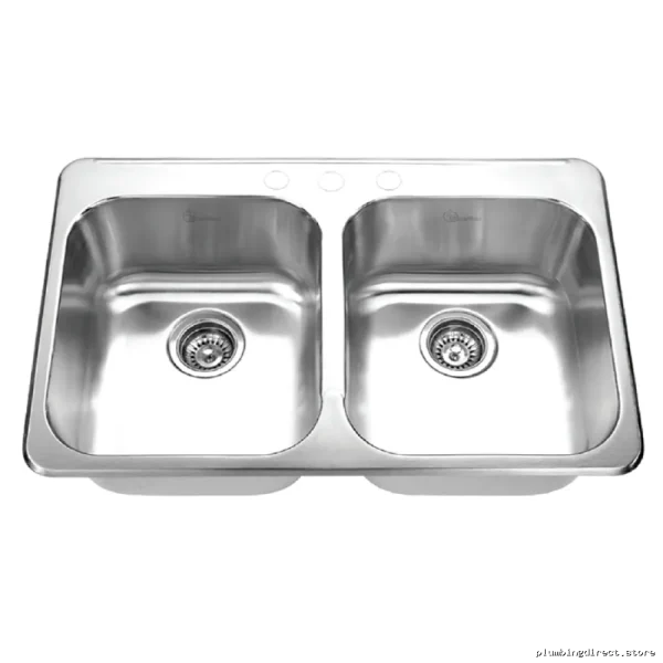 Excalibur 7 Deep Stainless Steel 3 Hole 2 Bowl Drop In Kitchen Sink - Image 2