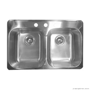 Excalibur 7 Deep Stainless Steel 3 Hole 2 Bowl Drop In Kitchen Sink