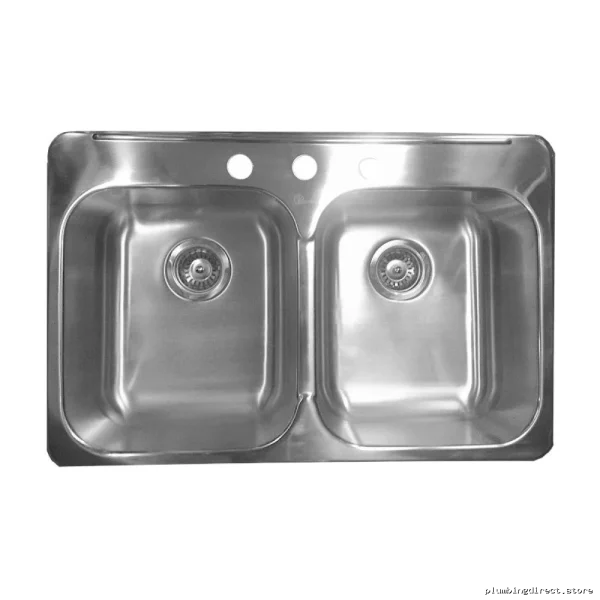 Excalibur 7 Deep Stainless Steel 3 Hole 2 Bowl Drop In Kitchen Sink