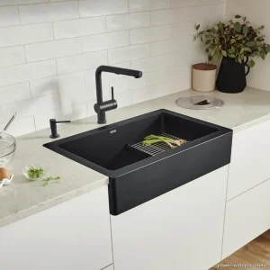 Farmhouse Apron Front Silgranit Sink Coal Black 30" Vintera Blanco