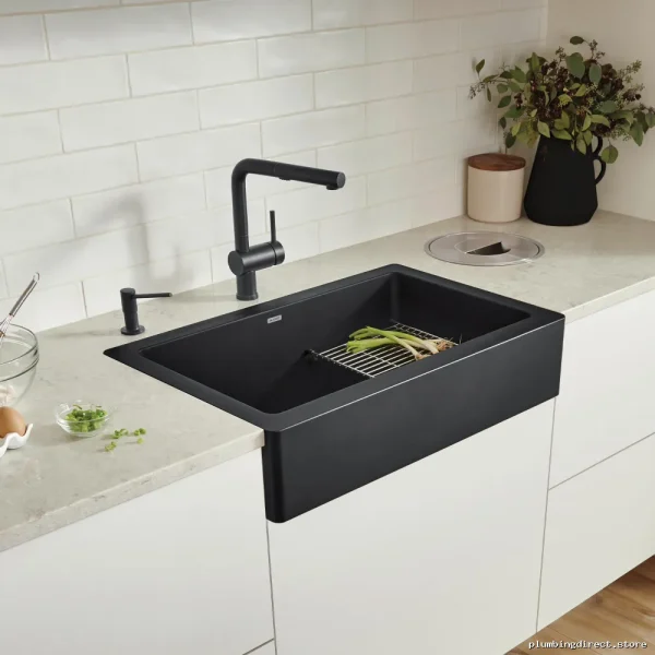 Farmhouse Apron Front Silgranit Sink Coal Black 30" Vintera Blanco