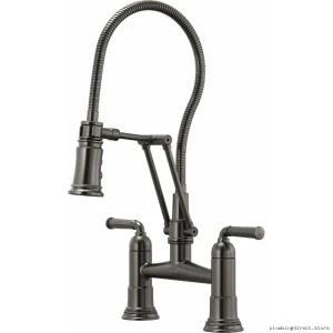 Flexible Articulating Bridge Kitchen Faucet with Finished Hose & Luxe Steel Finish