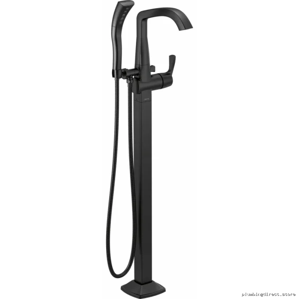 Floor-Mount Freestanding Tub Faucet with Hand Shower in Matte Black - Image 2