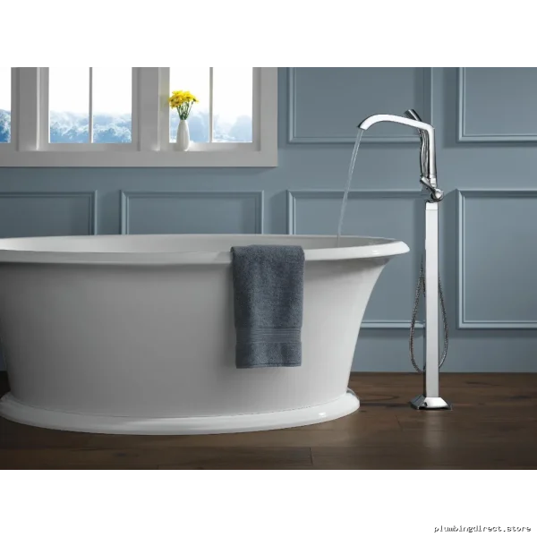 Floor-Mount Freestanding Tub Faucet with Hand Shower in Matte Black - Image 3