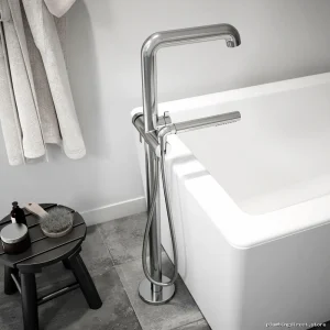 Floor Mount Tub Filler with Hand Shower, Chrome - Kalia BF1810-110