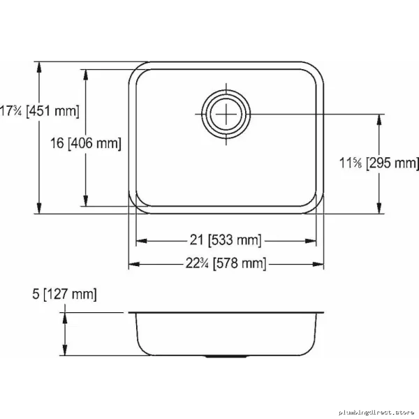 Franke 22-3/4" Undermount Single Bowl Kitchen Sink - Durable Stainless Steel UCS6105P-1