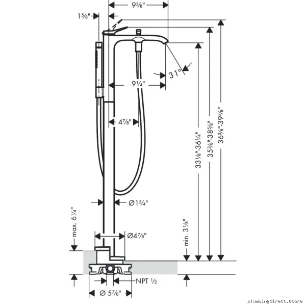 Free Standing Tub Filler Trim with Hand Shower - Brushed Nickel Finish - Hansgrohe 76445821 - Image 3