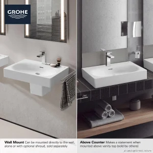 Modern Single Hole Wall-Mounted Bathroom Sink Alpine White - Grohe 39656000