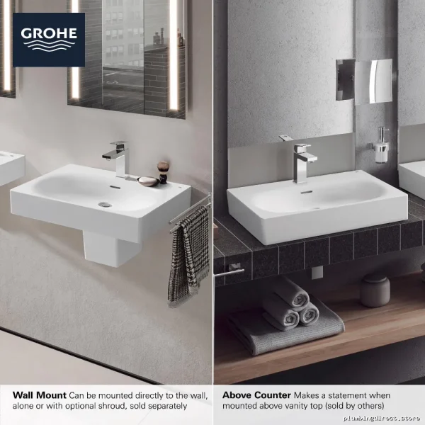 Modern Single Hole Wall-Mounted Bathroom Sink Alpine White - Grohe 39656000