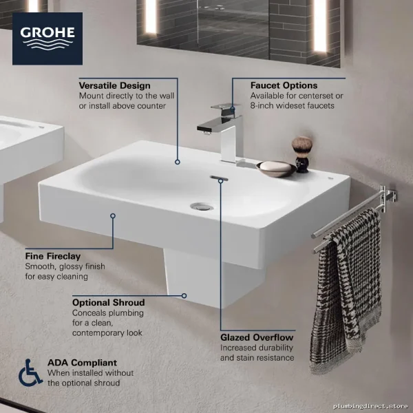 Modern Single Hole Wall-Mounted Bathroom Sink Alpine White - Grohe 39656000 - Image 2