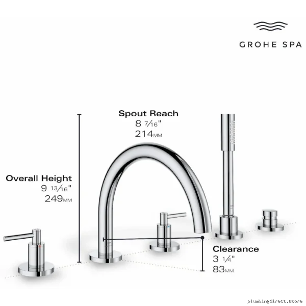 Grohe Atrio 5-Hole Tub Filler Trim & Handheld Shower in Brushed Nickel - Image 2