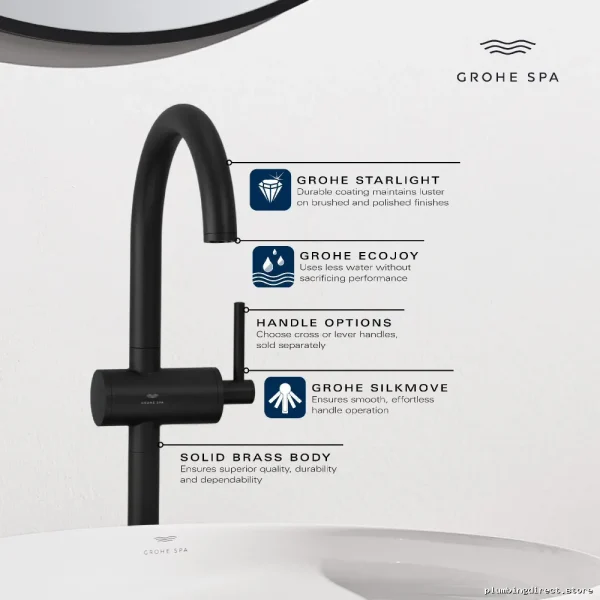 Atrio Single Hole Bathroom Faucet - MATTE BLACK 243502430 Grohe - Image 4