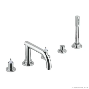 Grohe Atrio 5-Hole Roman Tub Faucet with Hand Shower - Minimalist Less Handles Chrome Design