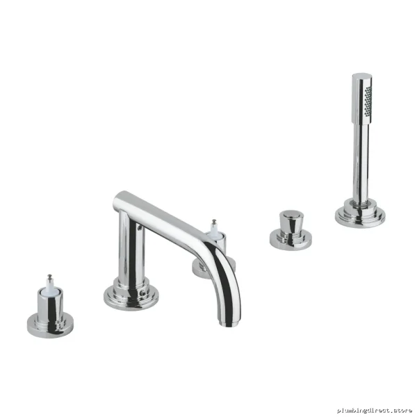 Grohe Atrio 5-Hole Roman Tub Faucet with Hand Shower - Minimalist Less Handles Chrome Design