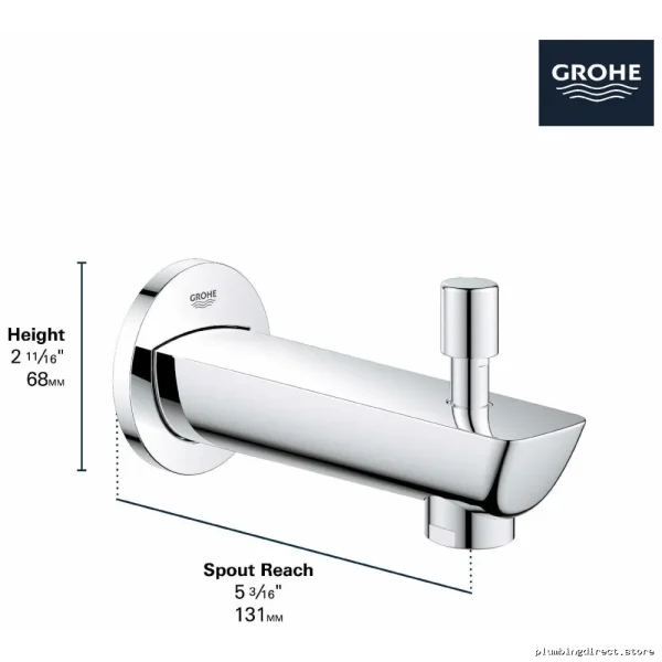 Grohe BauLoop 13287001 Modern Chrome Tub Spout with Pressure Diverter