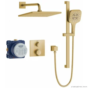 Brushed Cool Sunrise Thermostatic Shower Kit with Rough-In Valve - Grohe 103069GN00
