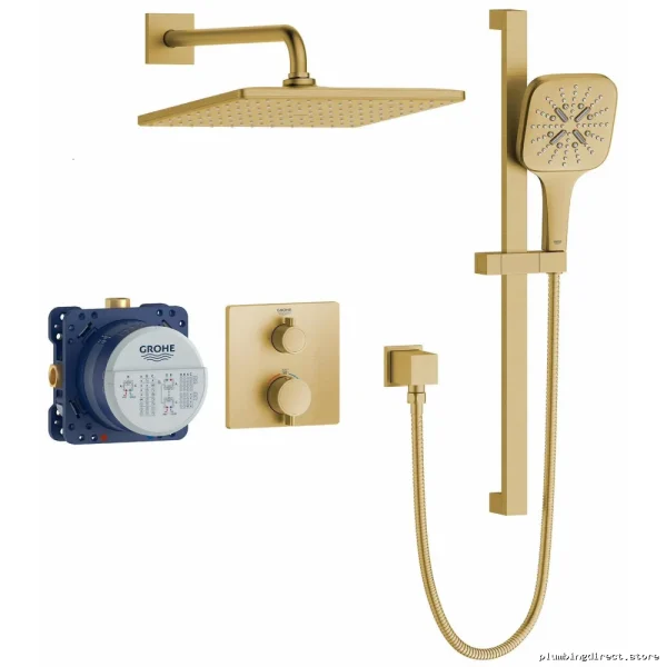 Brushed Cool Sunrise Thermostatic Shower Kit with Rough-In Valve - Grohe 103069GN00
