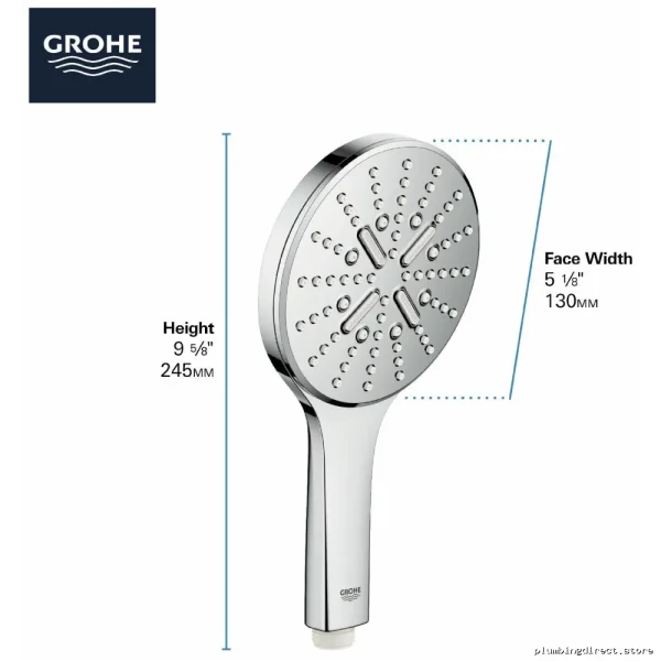 Grohe Brushed Nickel 3-Spray SmartActive Handheld Showerhead - Image 3
