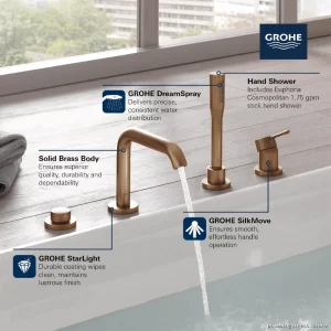 Grohe Brushed Nickel Tub Faucet with Hand Shower 4-Hole Deck Mount