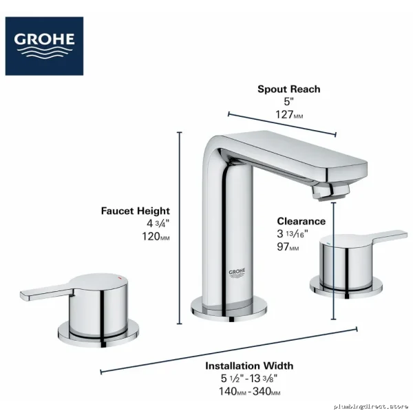 Grohe Brushed Nickel Widespread Bathroom Faucet 20578ENA - Modern Design - Image 4