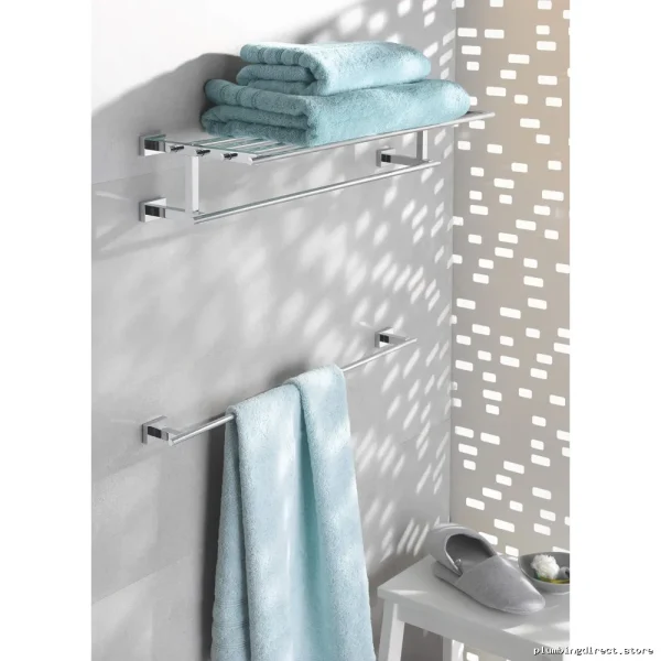 Grohe Chrome Essentials Cube Towel Shelf 23.6 Inch - Bathroom Storage Solution - Image 2