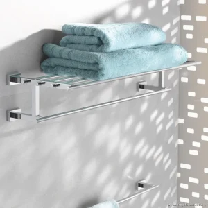 Grohe Chrome Essentials Cube Towel Shelf 23.6 Inch - Bathroom Storage Solution