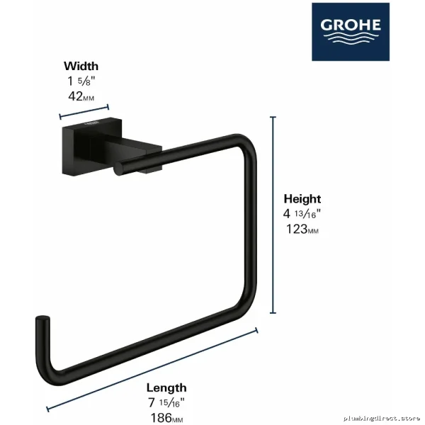 Grohe Chrome Essentials Cube Towel Ring - Stylish Bathroom Accessory 40510001
