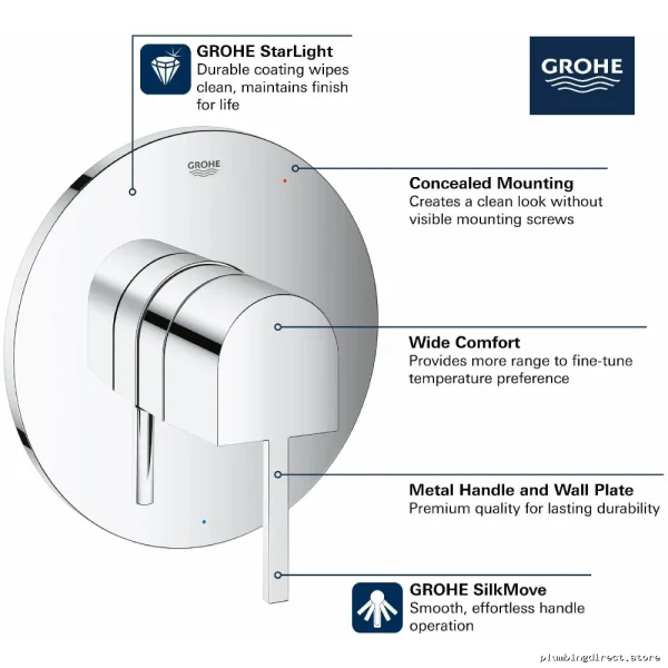 Premium Pressure Balance Valve Trim with Cartridge - Chrome Grohe 29331003 - Image 2