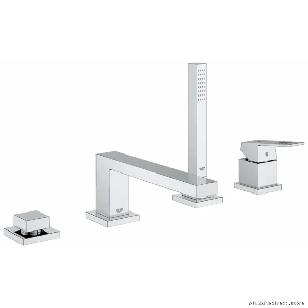 Chrome Roman Tub Filler Kit with Handheld Shower & Four Hole Euro Cube Design - Grohe - Image 2