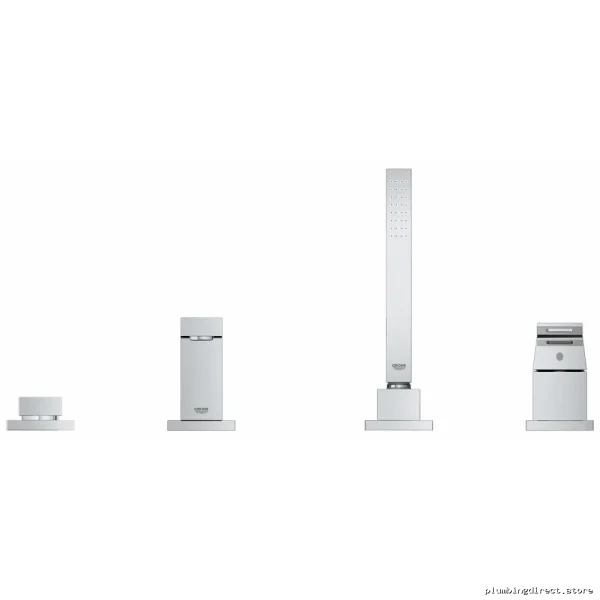 Chrome Roman Tub Filler Kit with Handheld Shower & Four Hole Euro Cube Design - Grohe - Image 3