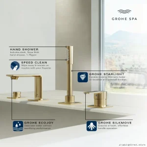 Chrome 4-Hole Roman Tub Filler Trim with Hand Shower Grohe
