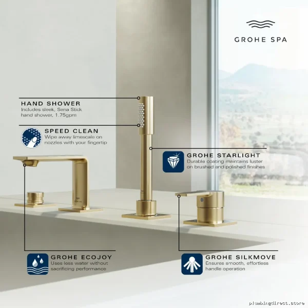 Chrome 4-Hole Roman Tub Filler Trim with Hand Shower Grohe