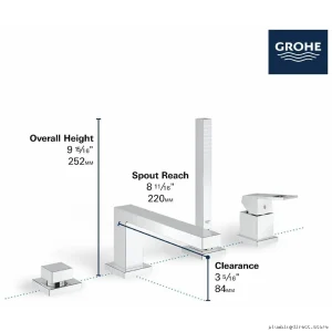Chrome Roman Tub Filler Kit with Handheld Shower & Four Hole Euro Cube Design - Grohe