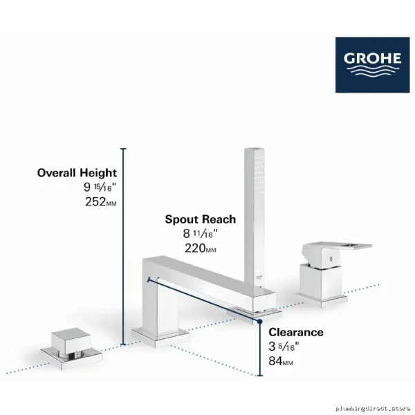 Chrome Roman Tub Filler Kit with Handheld Shower & Four Hole Euro Cube Design - Grohe