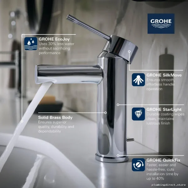 Grohe Chrome Single Hole Bathroom Faucet - Compact S-Size Design 3221600A - Image 2