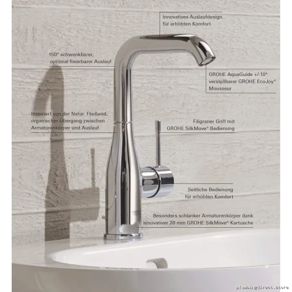 Grohe Chrome Single Hole Bathroom Faucet - Modern Essence Design 2348600A - Image 4