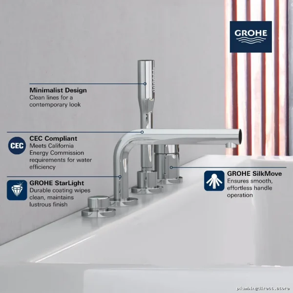 Grohe Concetto 4-Hole Roman Tub Filler Trim with Hand Shower - Brushed Nickel